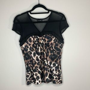Bebe Black and Cheetah Mesh Blouse